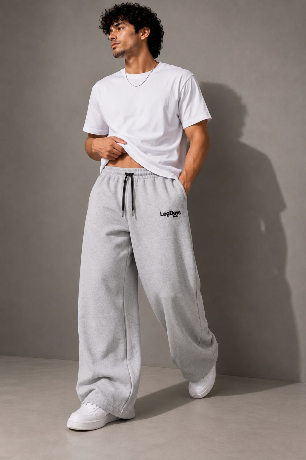 Melange grey Unisex French terry cotton baggy lower - Image 2