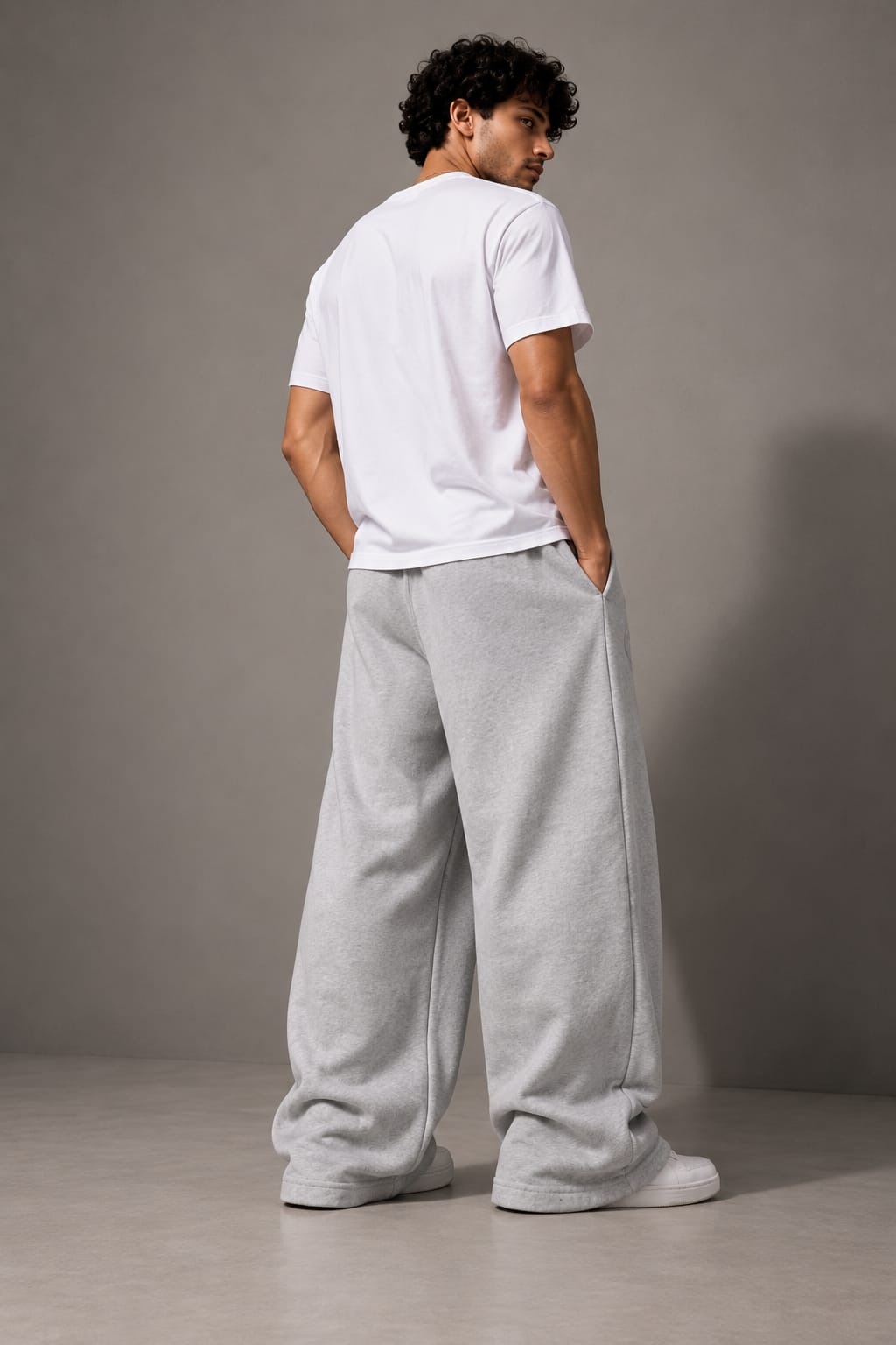 Melange grey Unisex French terry cotton baggy lower - Image 4