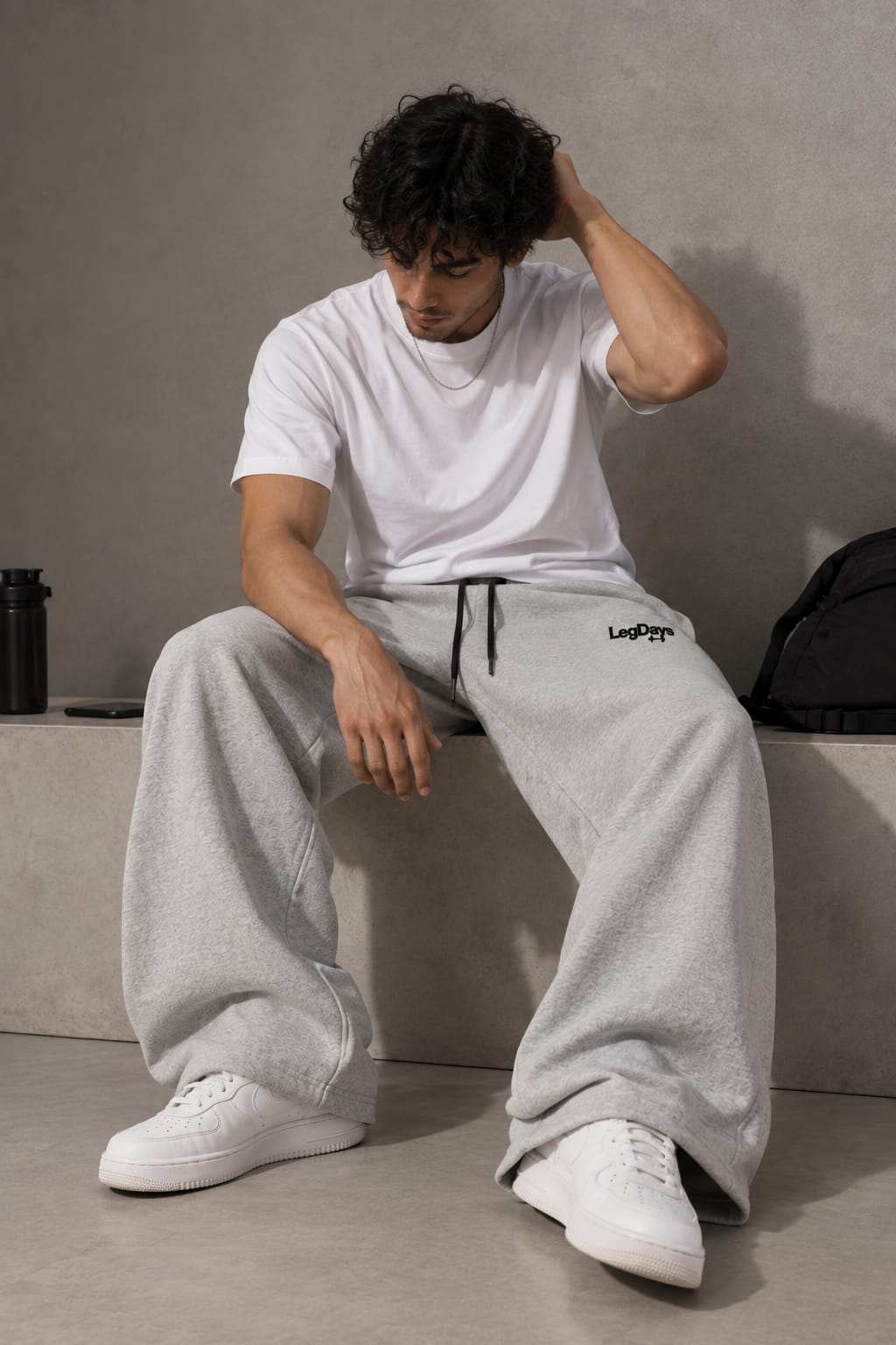 Melange grey Unisex French terry cotton baggy lower - Image 3