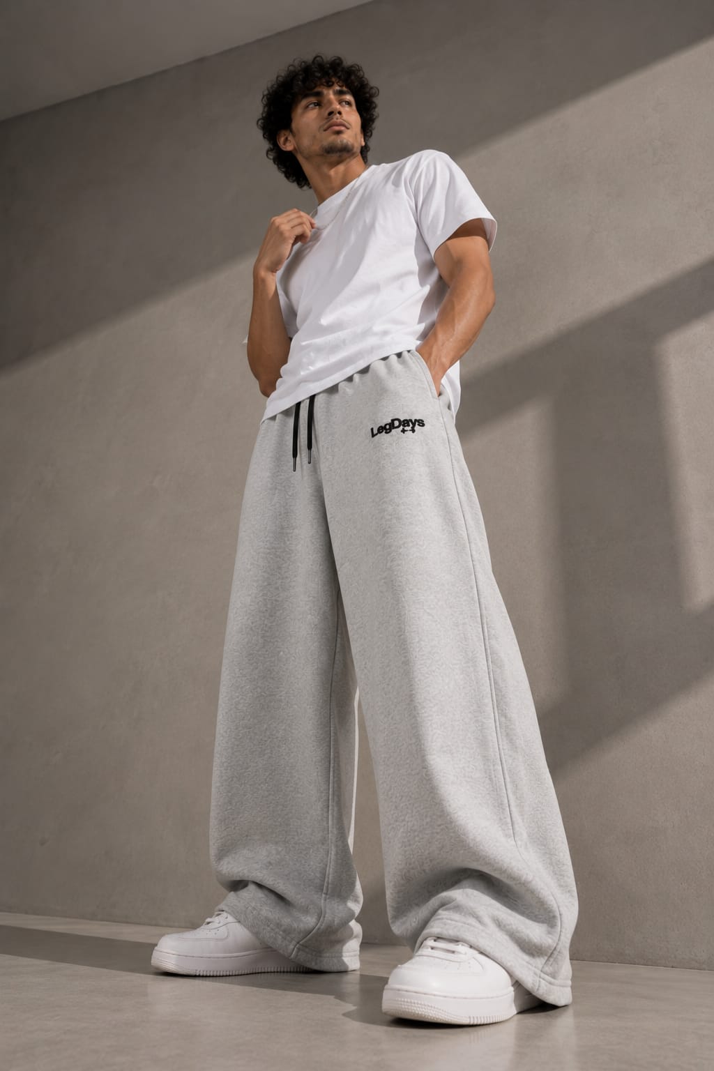 Melange grey Unisex French terry cotton baggy lower - Image 5