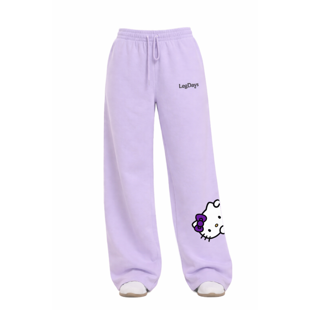 Light Lavender kitty Embroidered wide-leg
