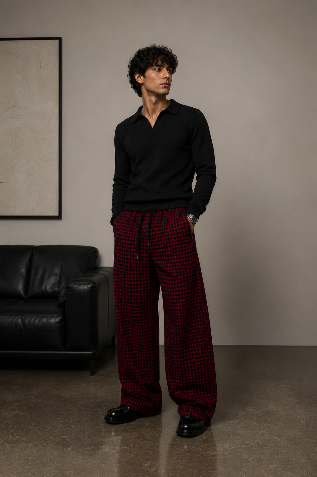 Red Check Baggy Lounge Pants – Limited Edition - Image 2