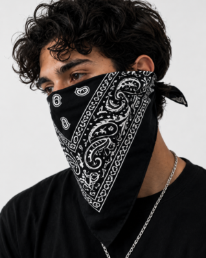 Obsidian Bandana – Premium Cotton Paisley Bandana (Black)