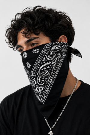 Obsidian Bandana – Premium Cotton Paisley Bandana (Black)